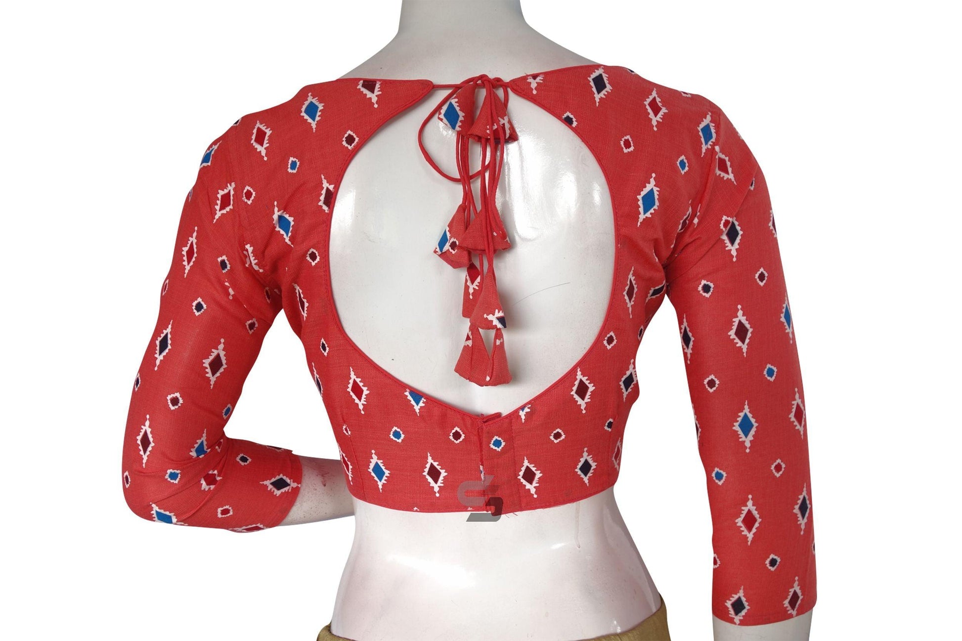 Peach Color Cotton Designer Readymade Saree Blouse With Matching Mask - D3blouses