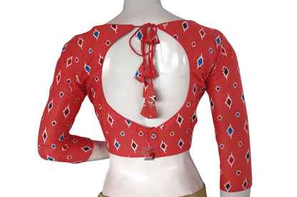 Peach Color Cotton Designer Readymade Saree Blouse With Matching Mask - D3blouses