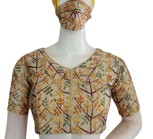satin silk peter pan collar readymade blouse with matching mask 5