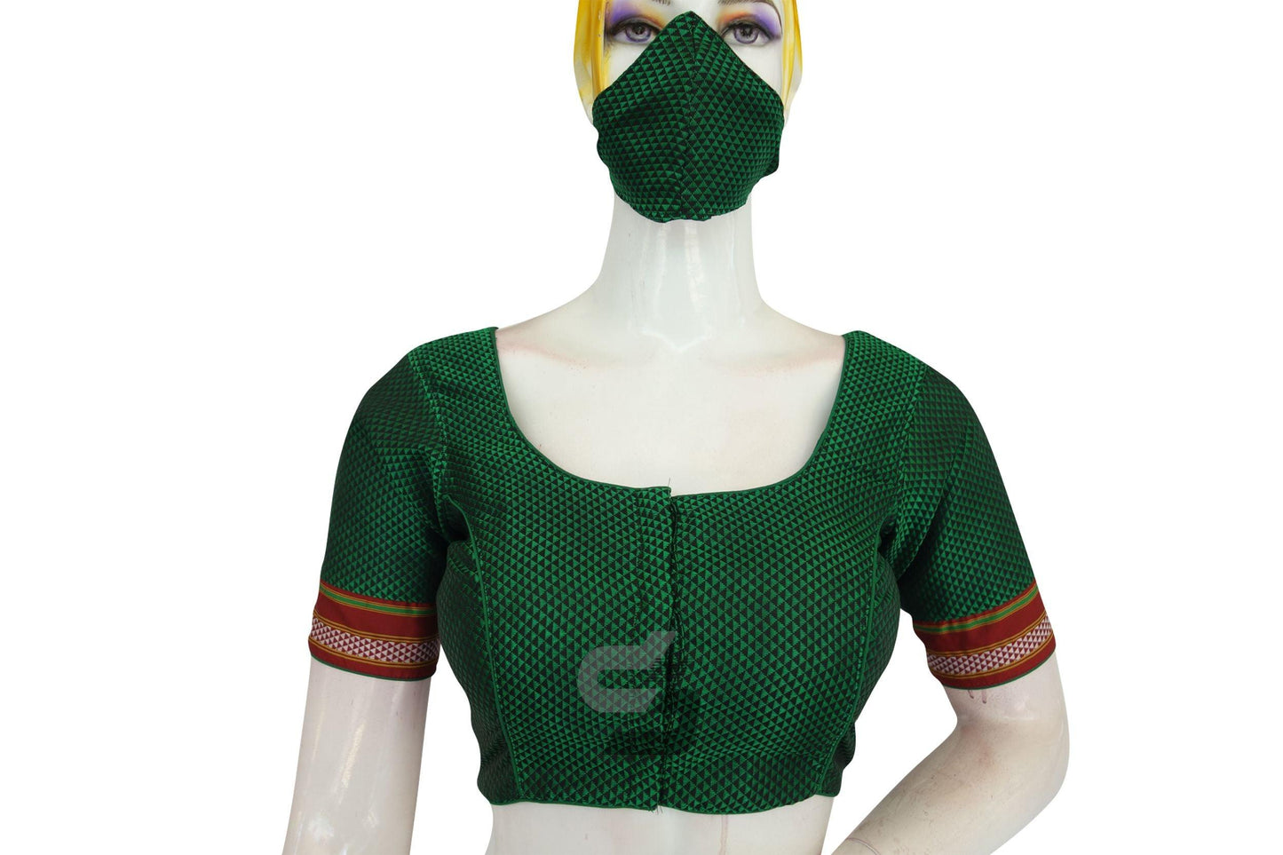 Green Color Semi Silk Readymade Designer Blouse with Border - D3blouses