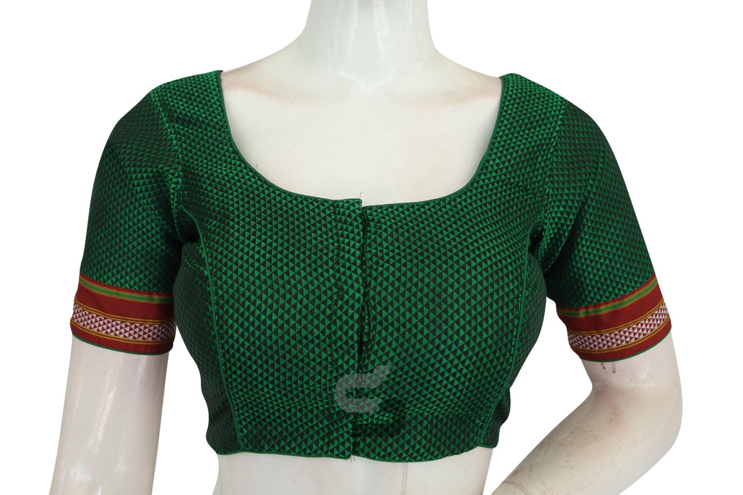 Green Color Semi Silk Readymade Designer Blouse with Border - D3blouses