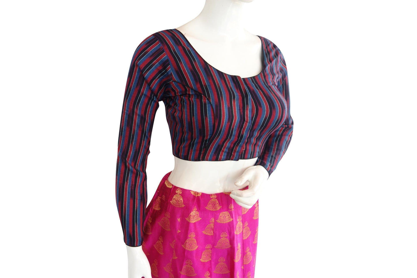 ikkat full sleeves readymade saree blouse 2