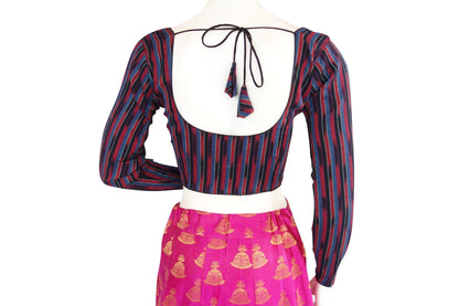 ikkat full sleeves readymade saree blouse 2