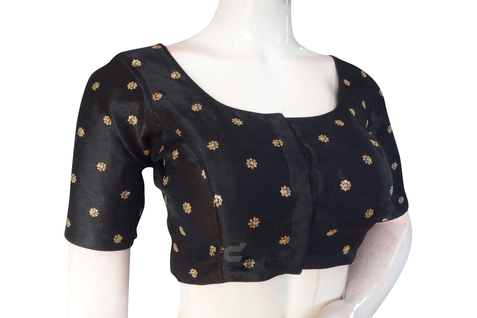Black Color Semi Silk Sequin Embroidery Readymade Saree Blouse With Matching Mask - D3blouses