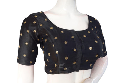 Black Color Semi Silk Sequin Embroidery Readymade Saree Blouse With Matching Mask - D3blouses