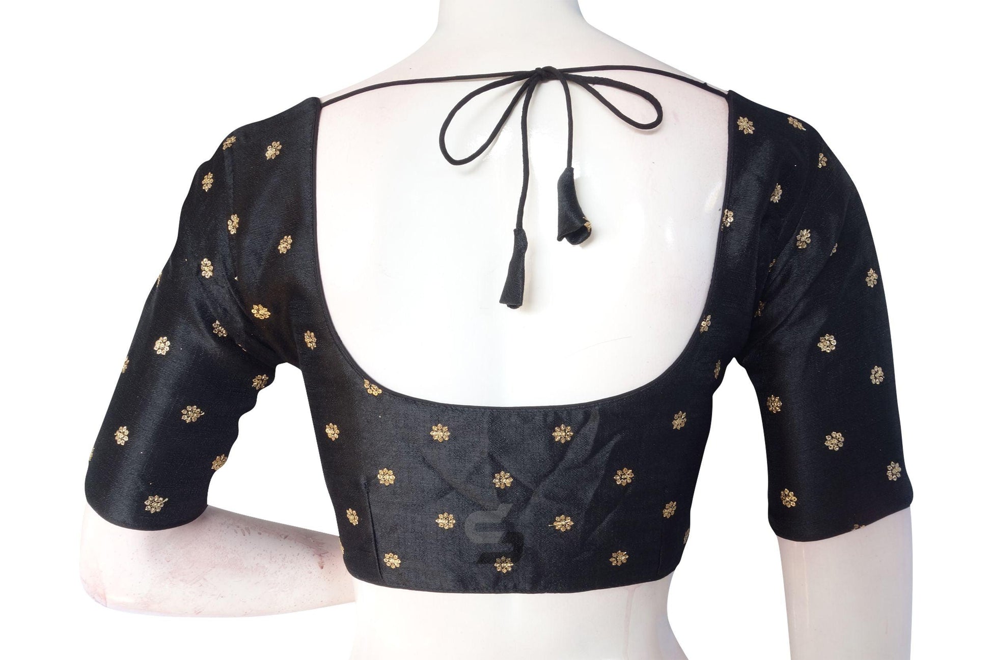Black Color Semi Silk Sequin Embroidery Readymade Saree Blouse With Matching Mask - D3blouses