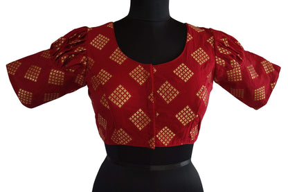 copy of readymade brocade silk blouse with puff sleeve indian silk saree blouse silk crop top 1