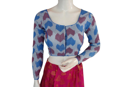 ikkat full sleeves readymade saree blouse 11