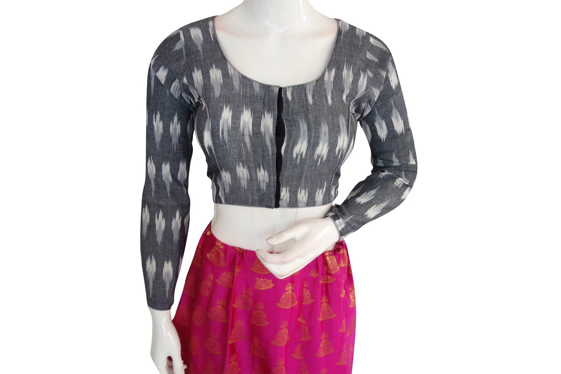 ikkat full sleeves readymade saree blouse 12