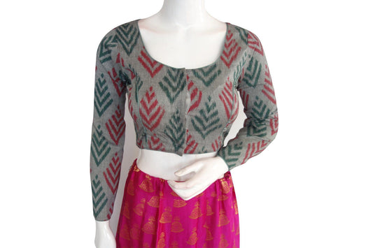 ikkat full sleeves readymade saree blouse 13