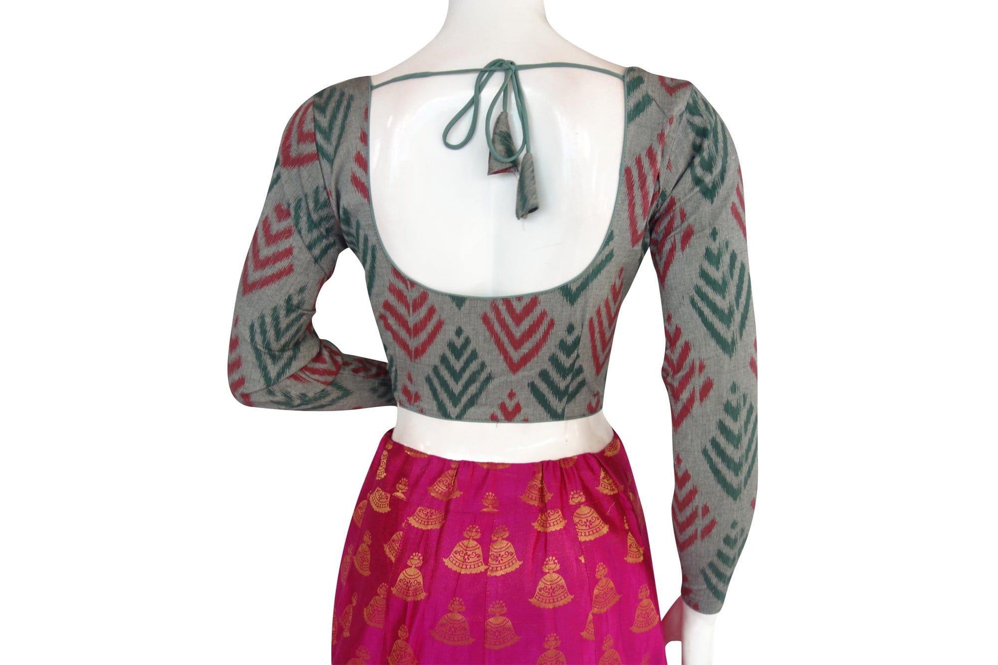 ikkat full sleeves readymade saree blouse 13