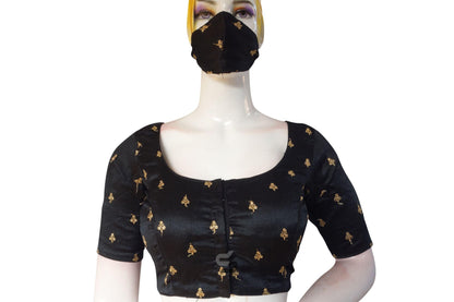 Black Color Semi Silk Butta Embroidery Readymade Blouse With Matching Mask - D3blouses