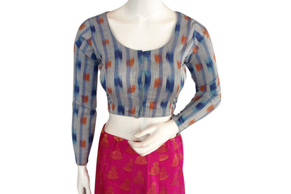 ikkat full sleeves readymade saree blouse 26