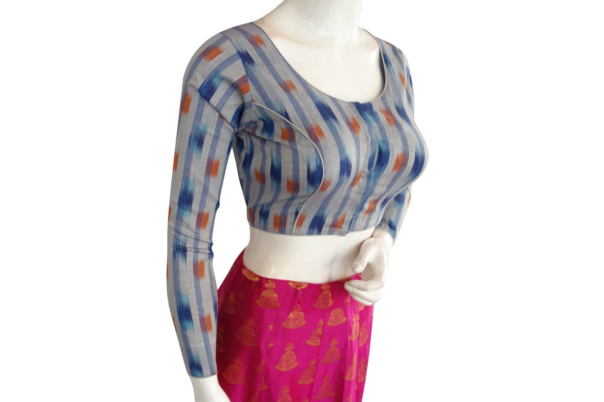 ikkat full sleeves readymade saree blouse 26