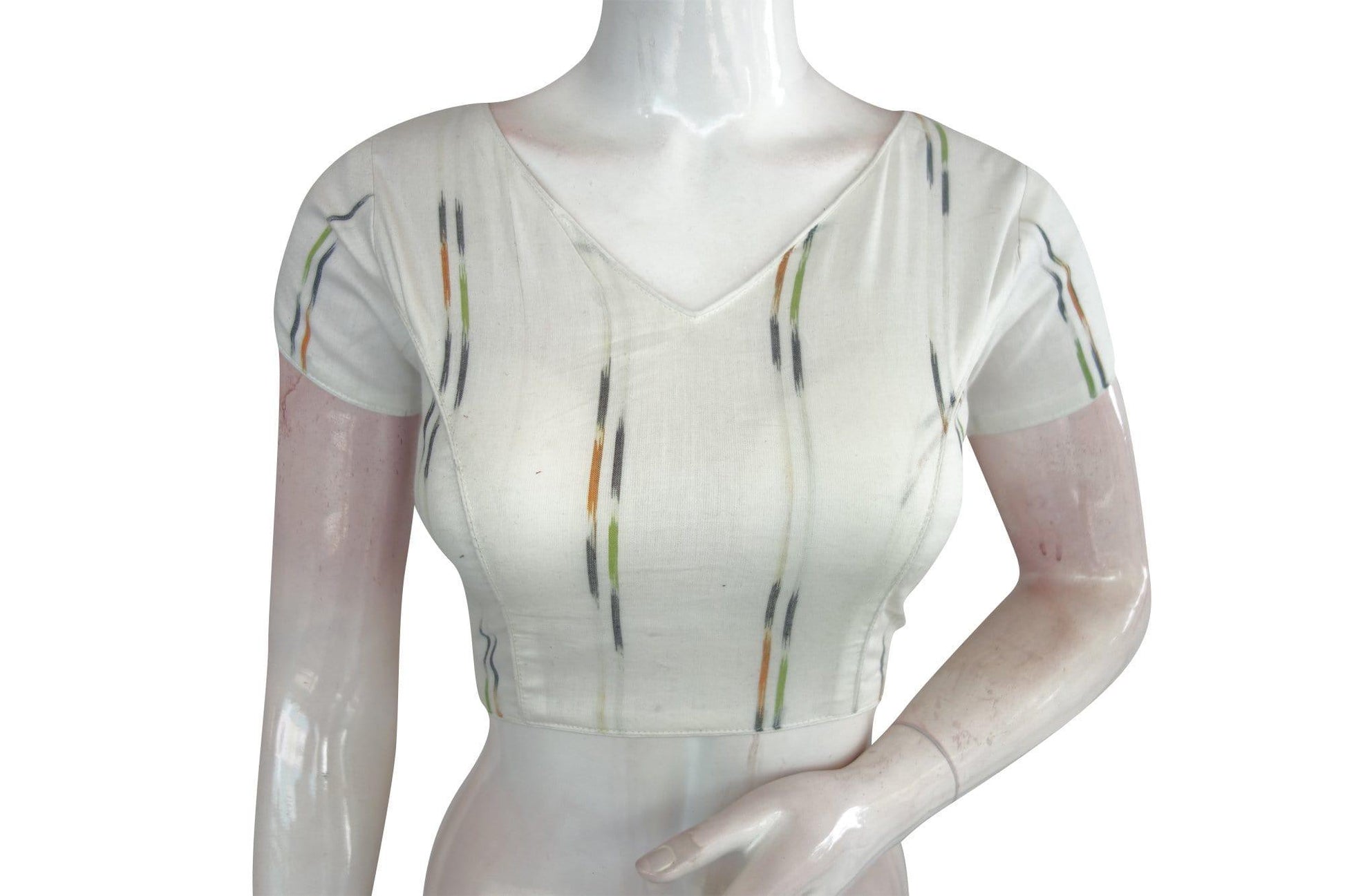 ikkat v neck designer readymade saree blouse