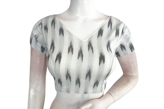 ikkat v neck designer readymade saree blouse 4