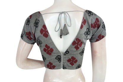 ikkat v neck designer readymade saree blouse 6