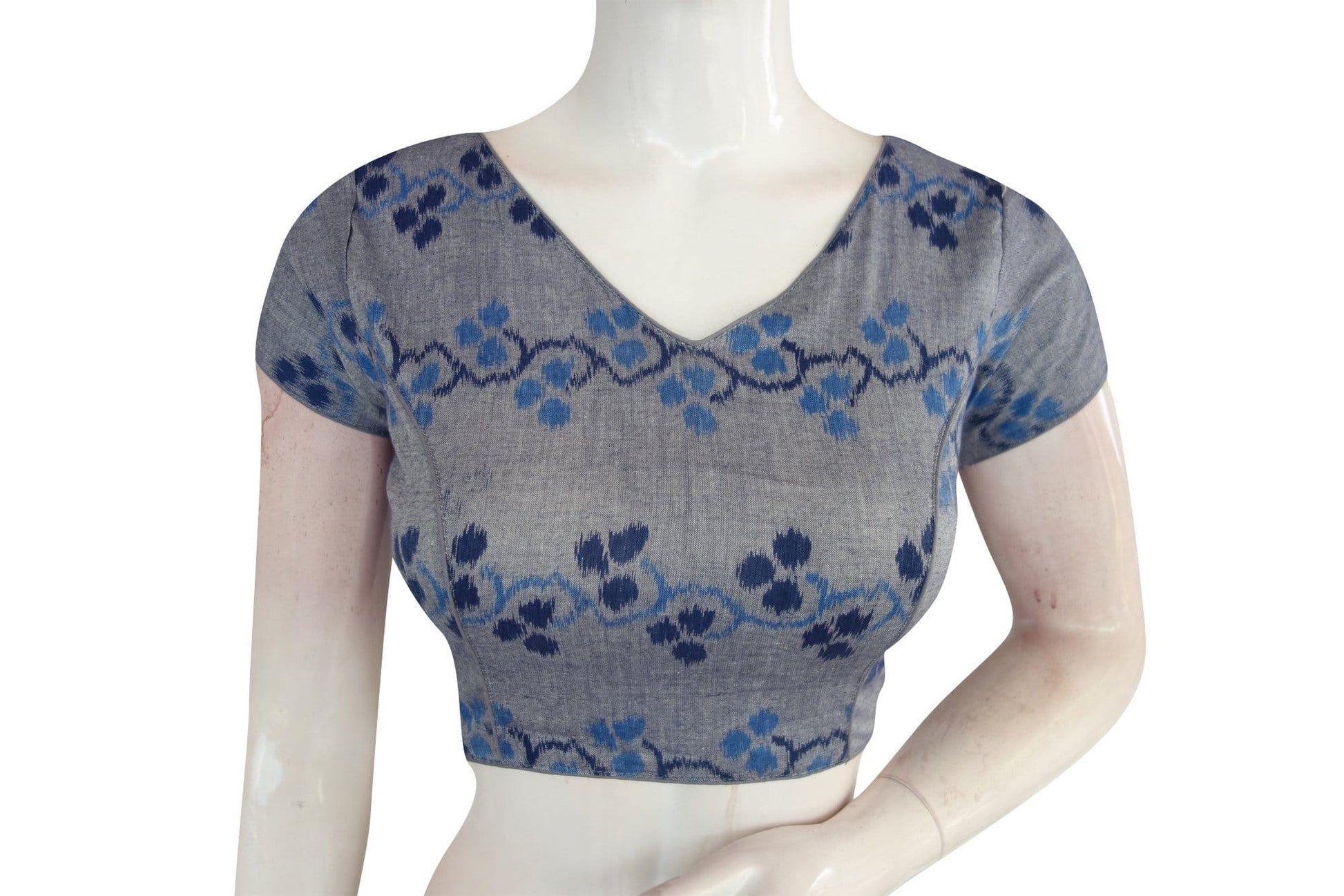 ikkat v neck designer readymade saree blouse 16