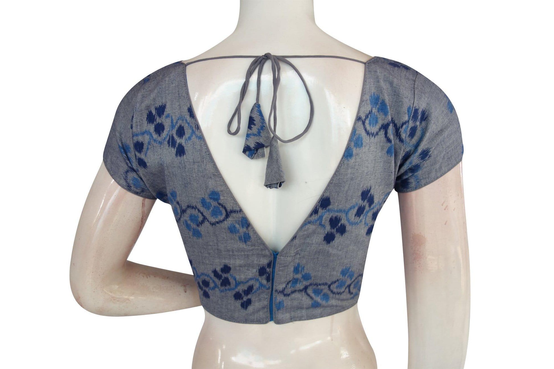 ikkat v neck designer readymade saree blouse 16
