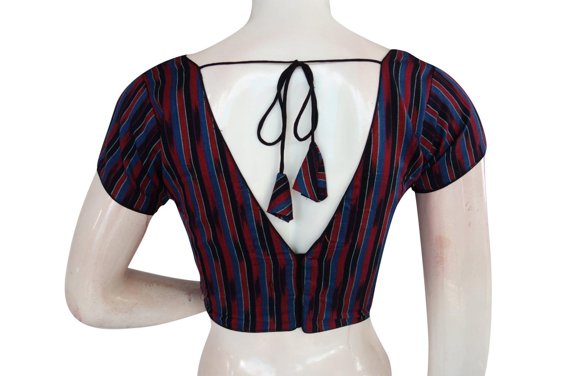 ikkat v neck designer readymade saree blouse 17