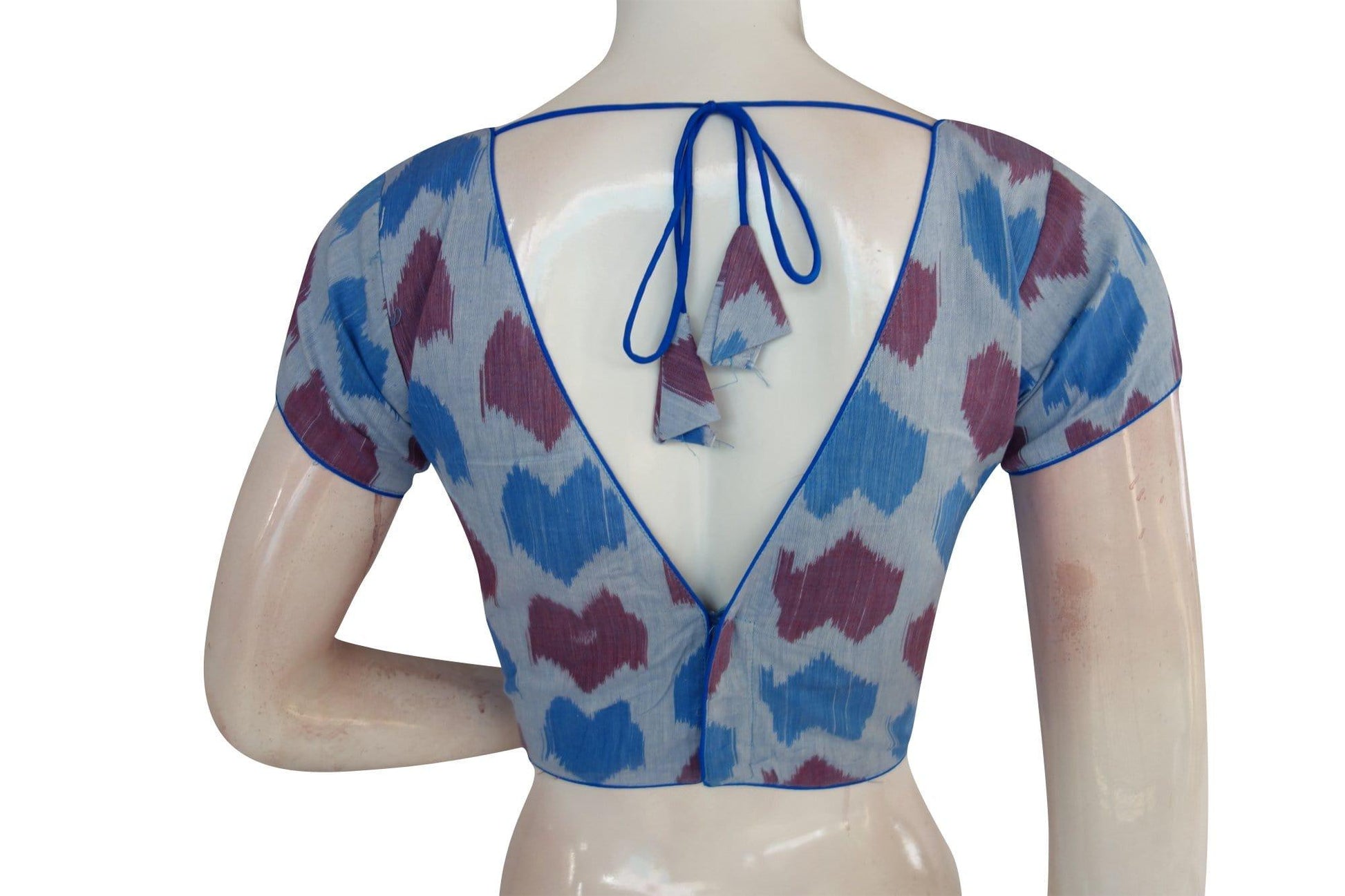 ikkat v neck designer readymade saree blouse 26