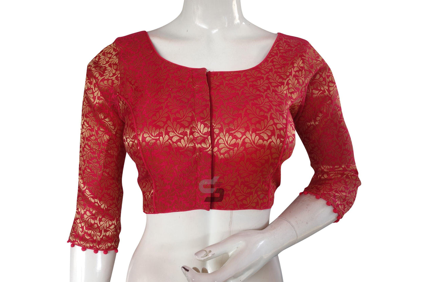 Pink Color Brocade Silk 3/4th Sleeves Readymade Blouse - D3blouses