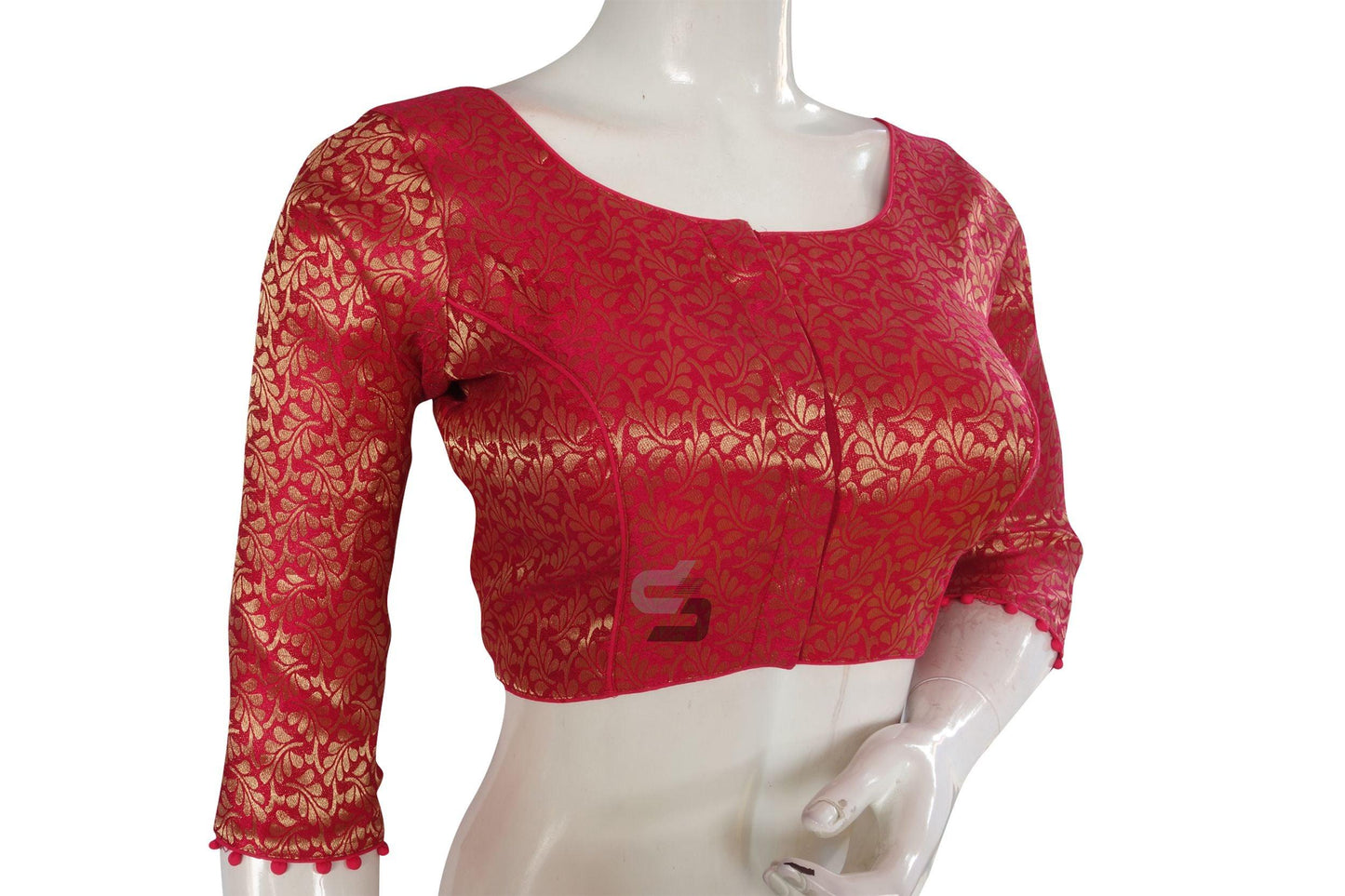 Pink Color Brocade Silk 3/4th Sleeves Readymade Blouse - D3blouses