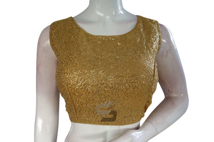 Gold Color Netted Designer Embroidery Readymade Blouse - D3blouses