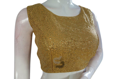 Gold Color Netted Designer Embroidery Readymade Blouse - D3blouses