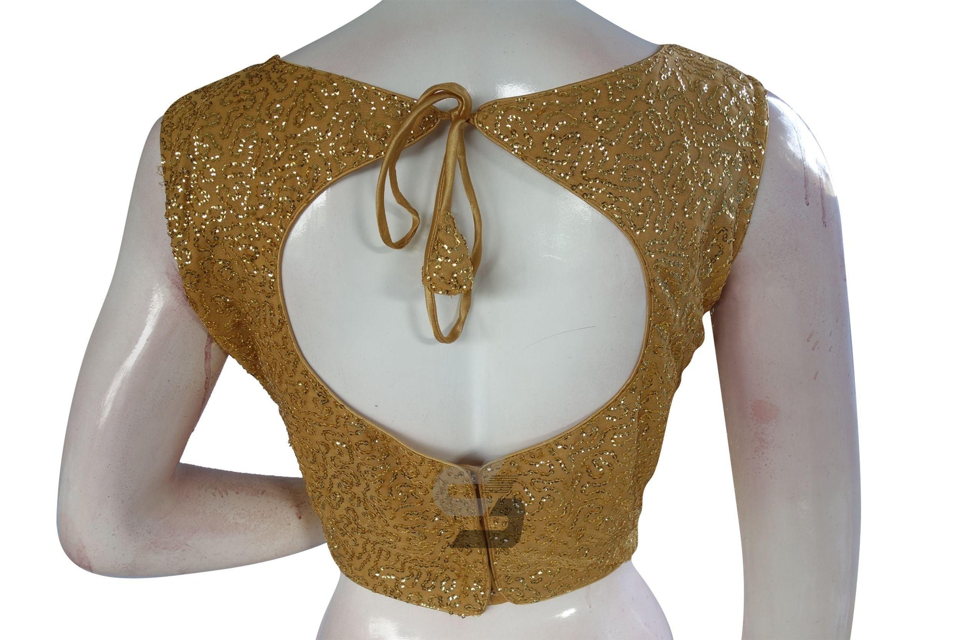 Gold Color Netted Designer Embroidery Readymade Blouse - D3blouses