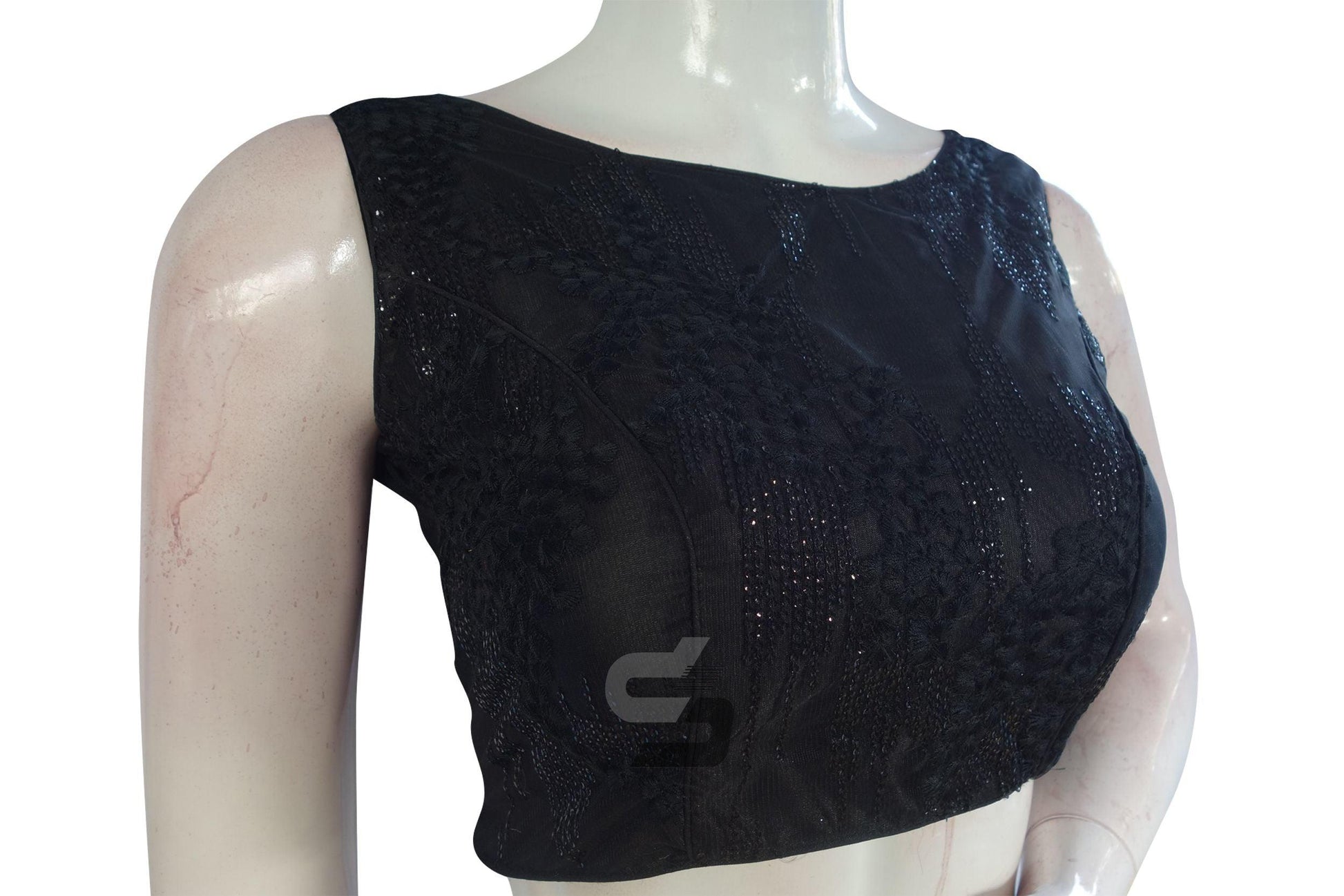 Black Color Netted Designer Embroidery Readymade Blouse - D3blouses