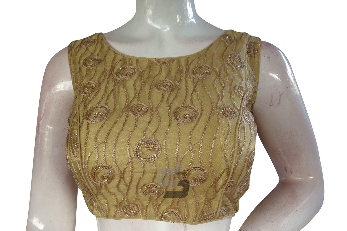 Gold Color Netted Designer Embroidery Readymade Blouse - D3blouses