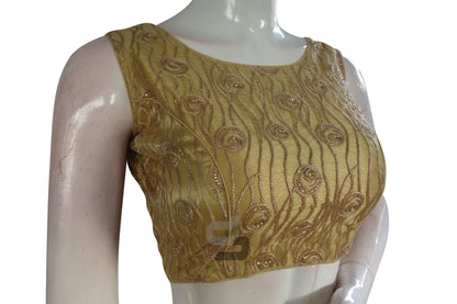 Gold Color Netted Designer Embroidery Readymade Blouse - D3blouses