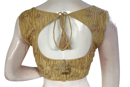 Gold Color Netted Designer Embroidery Readymade Blouse - D3blouses