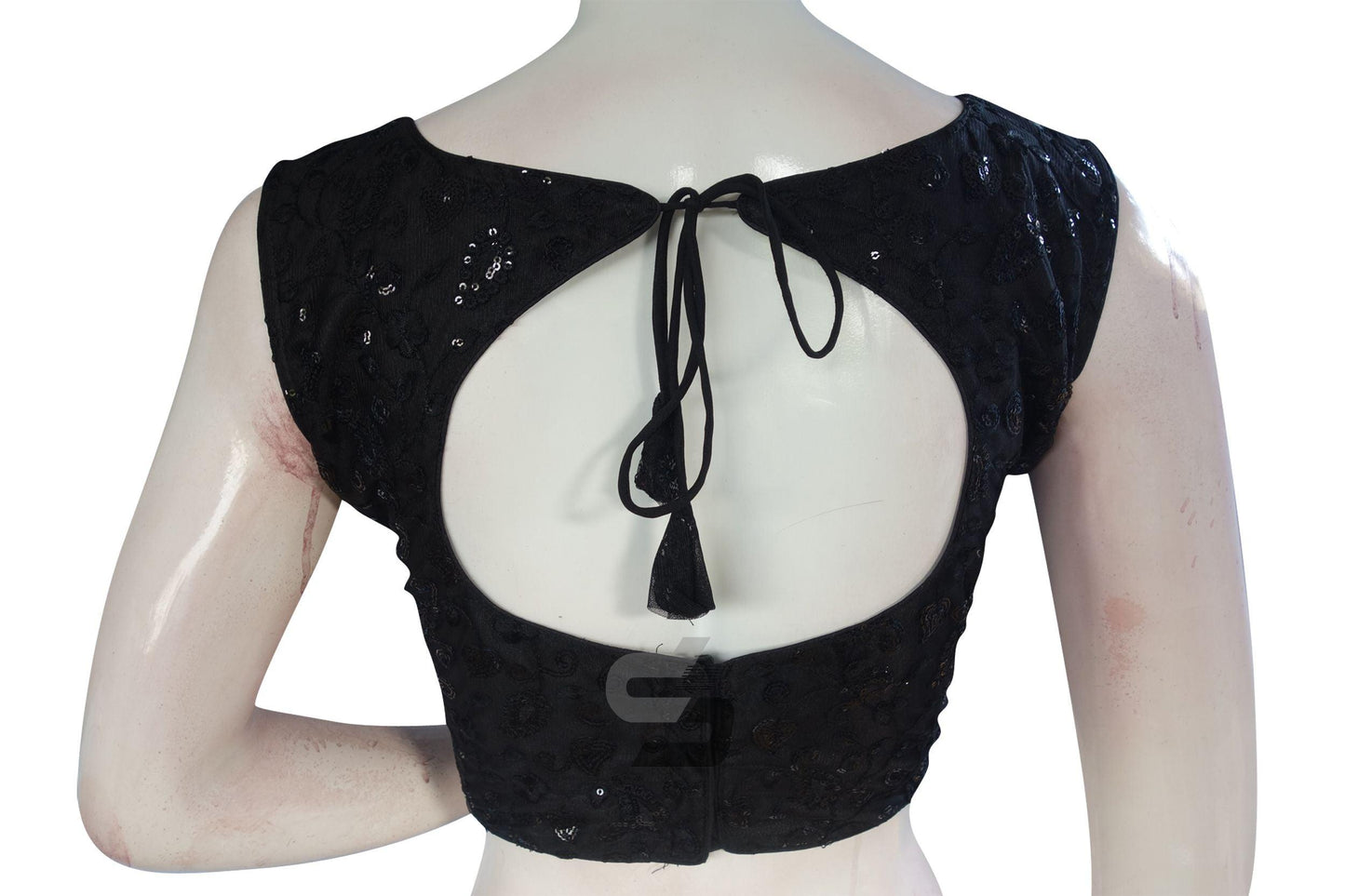 Black Color Netted Designer Embroidery Readymade Blouse - D3blouses