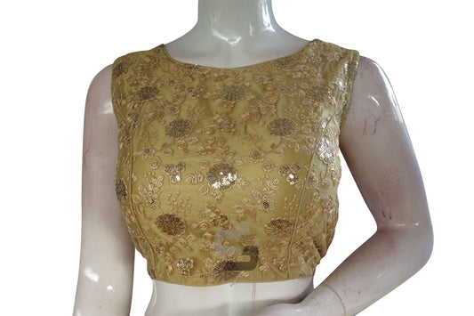 Gold Color Netted Designer Embroidery Readymade Blouse - D3blouses