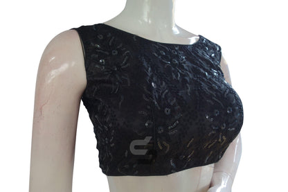 Black Color Netted Designer Embroidery Readymade Blouse - D3blouses