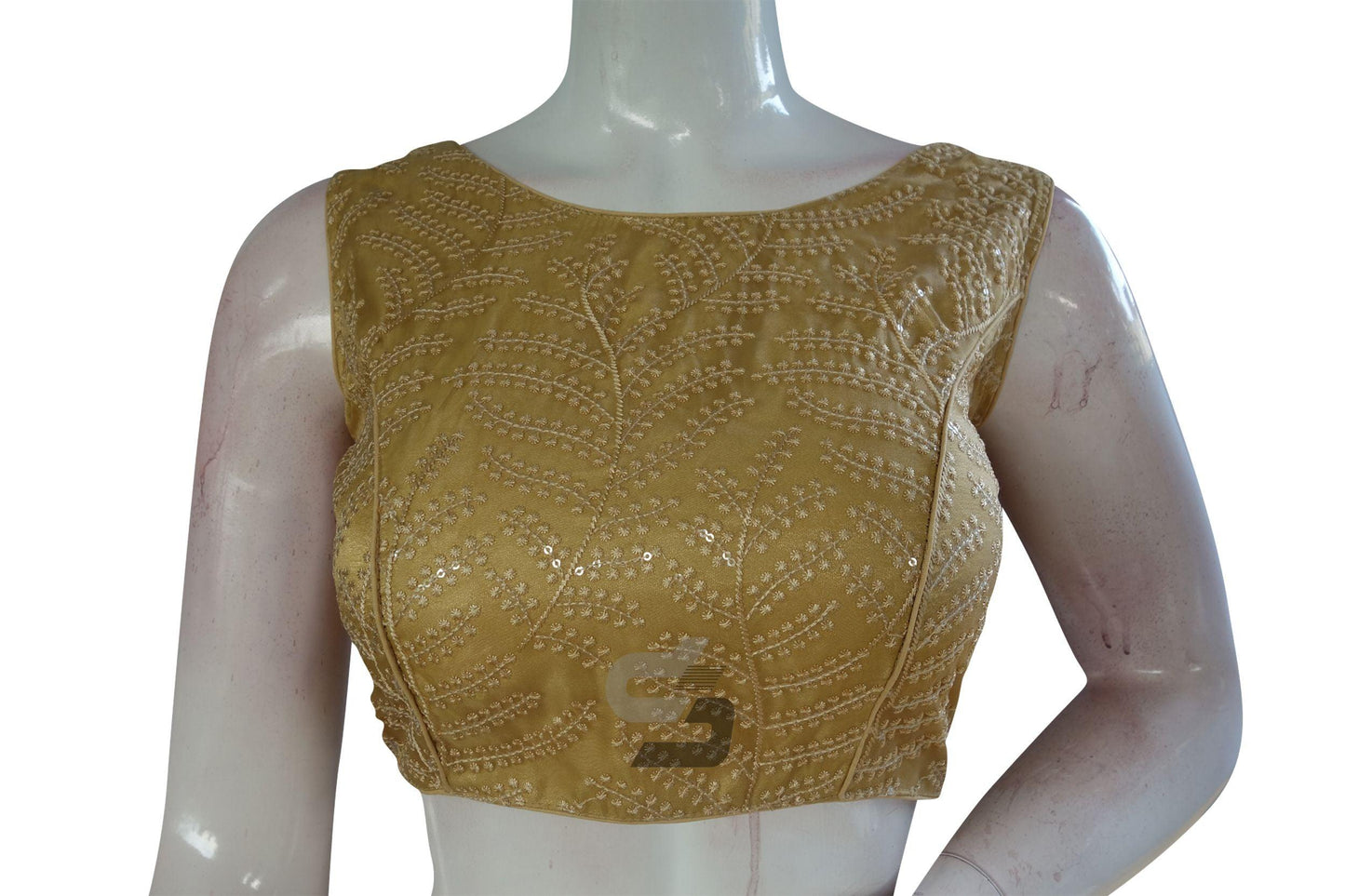 Gold Color Netted Designer Embroidery Readymade Blouse - D3blouses