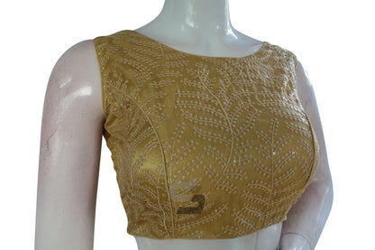 Gold Color Netted Designer Embroidery Readymade Blouse - D3blouses