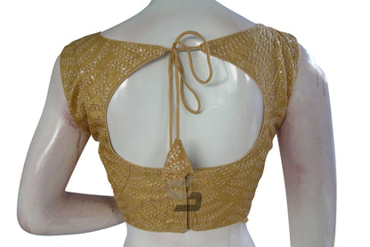 Gold Color Netted Designer Embroidery Readymade Blouse - D3blouses