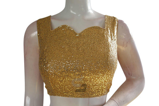 Gold Color Georgette Sequin Designer Neck Readymade Blouse - D3blouses