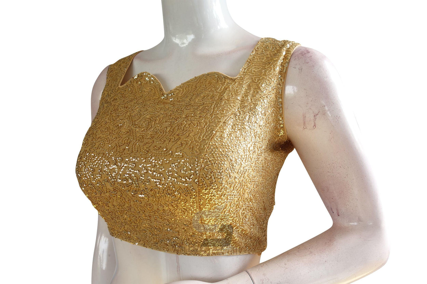 Gold Color Georgette Sequin Designer Neck Readymade Blouse - D3blouses