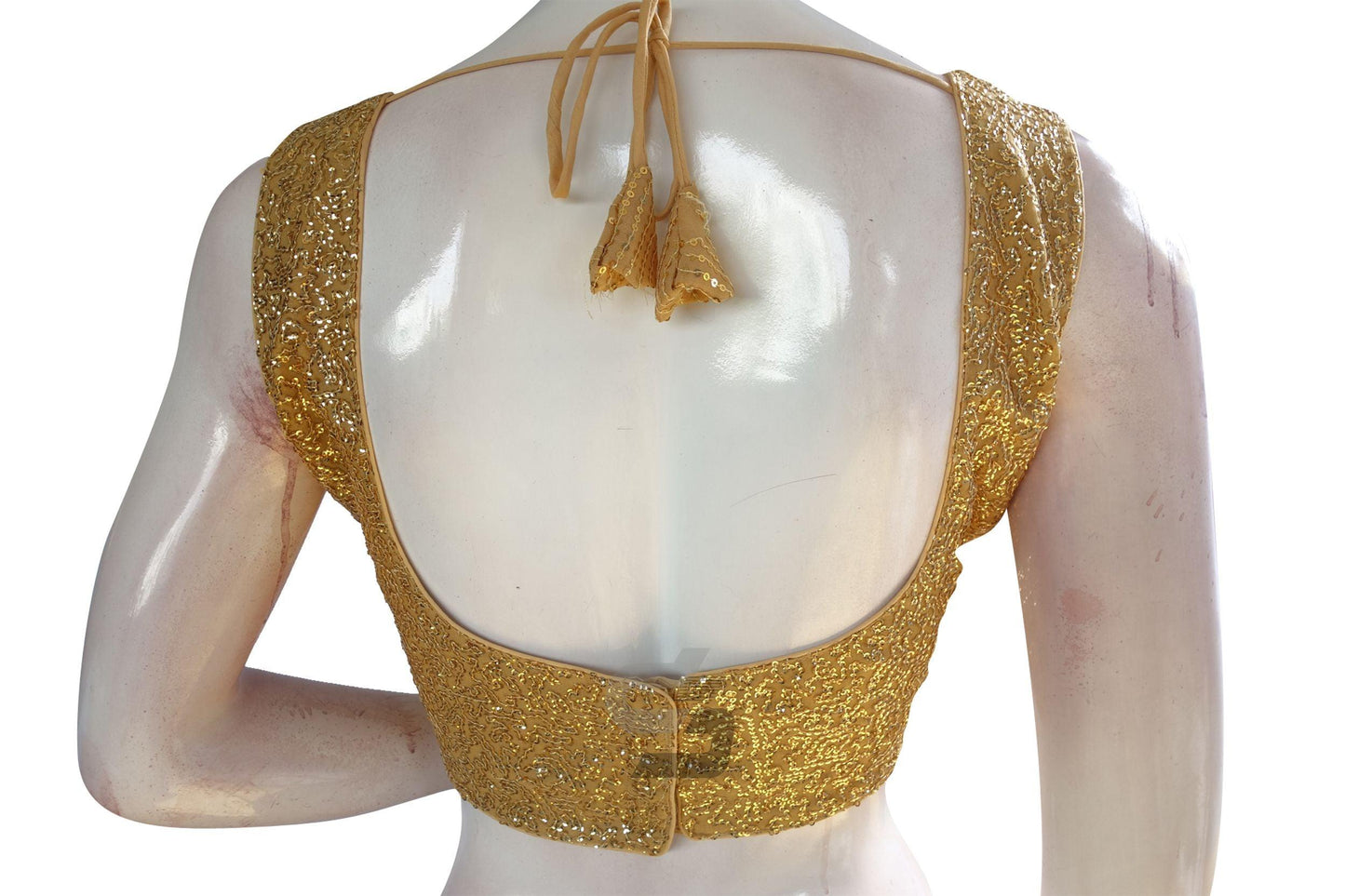 Gold Color Georgette Sequin Designer Neck Readymade Blouse - D3blouses