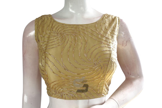 Gold Color Netted Designer Embroidery Readymade Blouse - D3blouses