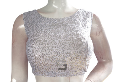 Silver Color Netted Designer Embroidery Readymade Blouse