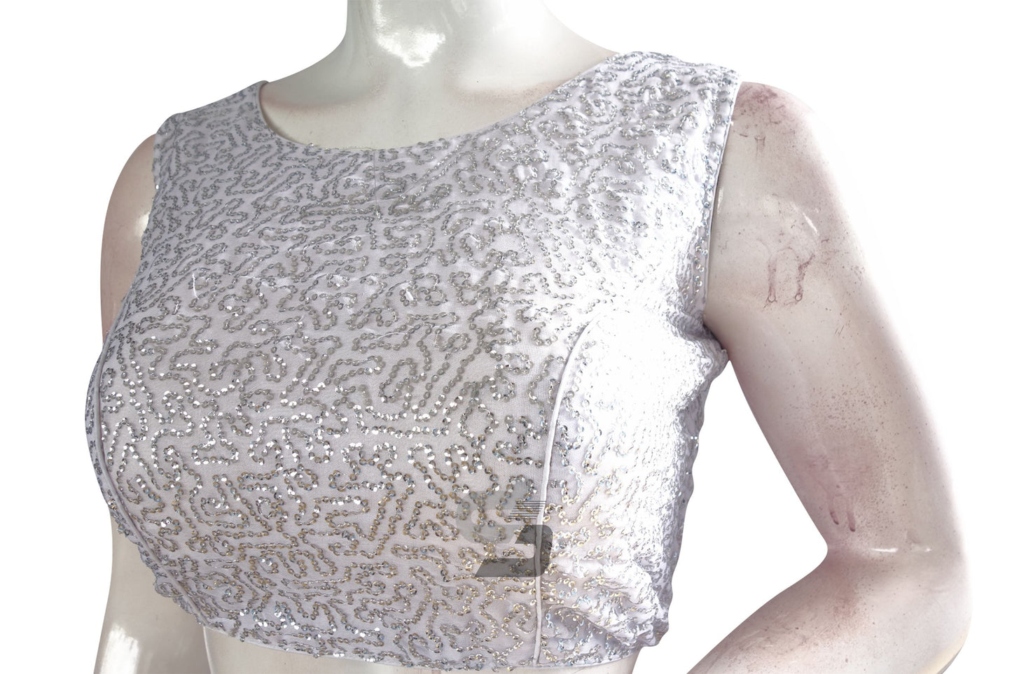 Silver Color Netted Designer Embroidery Readymade Blouse