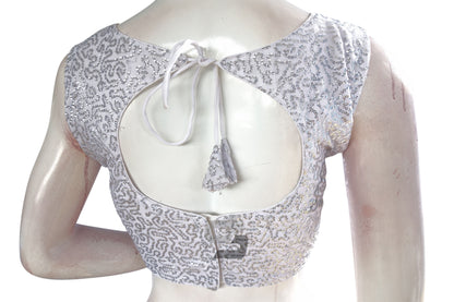 Silver Color Netted Designer Embroidery Readymade Blouse
