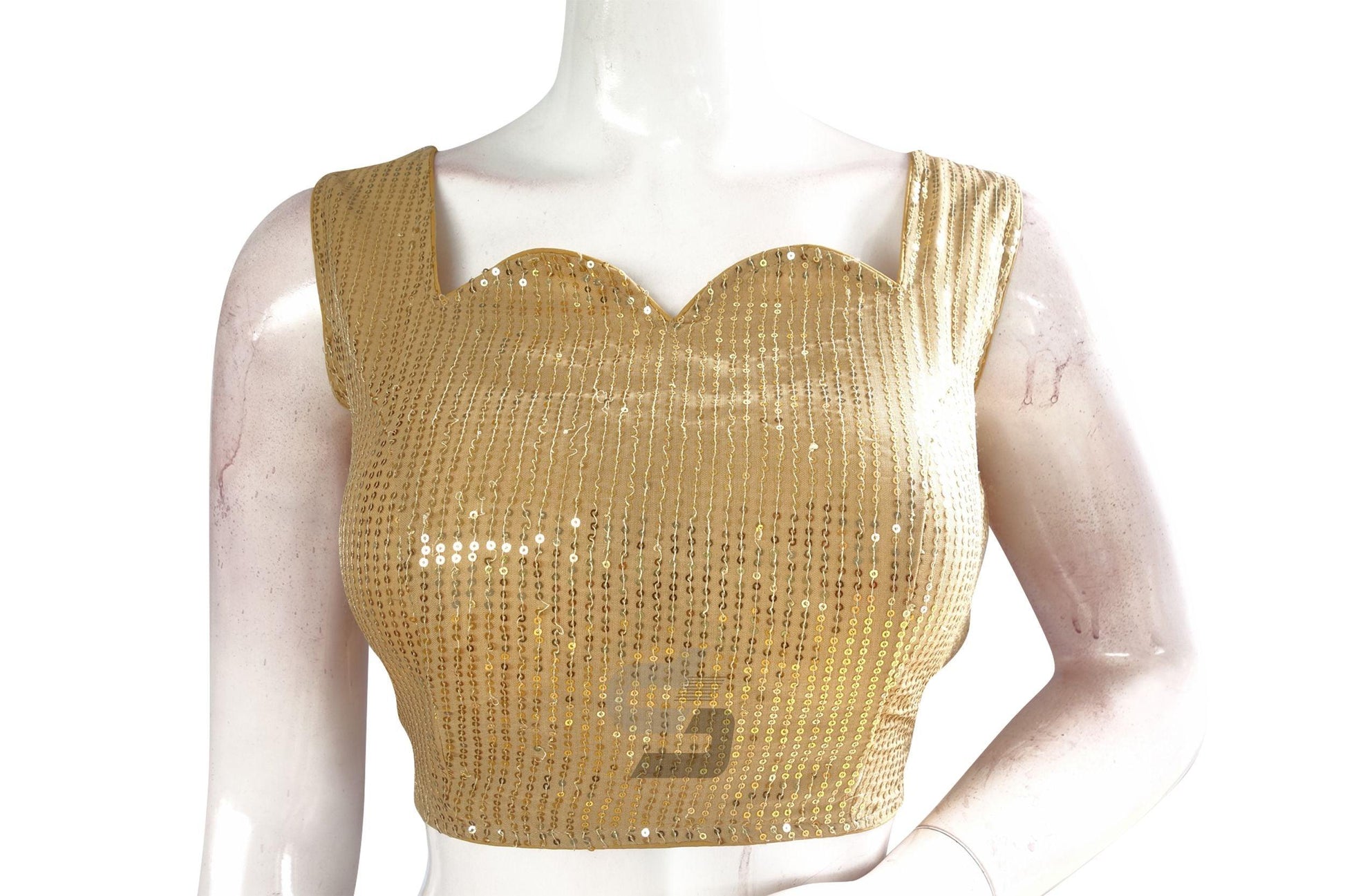 Gold Color Georgette Sequin Designer Neck Readymade Blouse - D3blouses