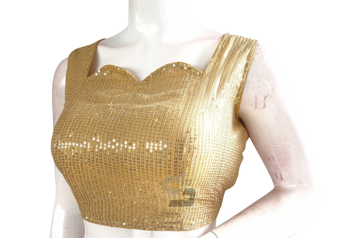 Gold Color Georgette Sequin Designer Neck Readymade Blouse - D3blouses