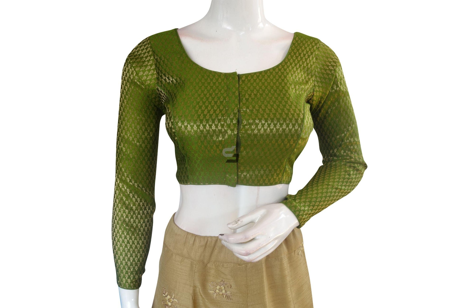 Green Color Brocade Silk Full sleeves Readymade Blouse - D3blouses